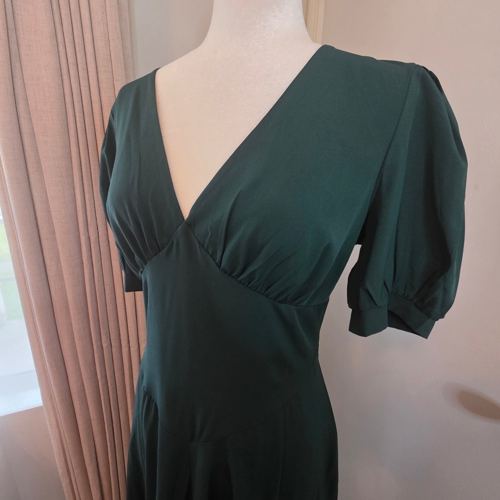RIHOAS Dress NWT Satin Green Long Midi Sorority Wedding Autumn Homecoming Small - Picture 5 of 12